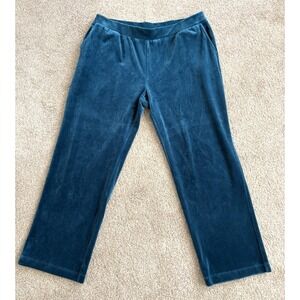 Chico's Zenergy Velour Pants 2P (12/14P) Teal Pull On Stretch Lounge Travel EUC